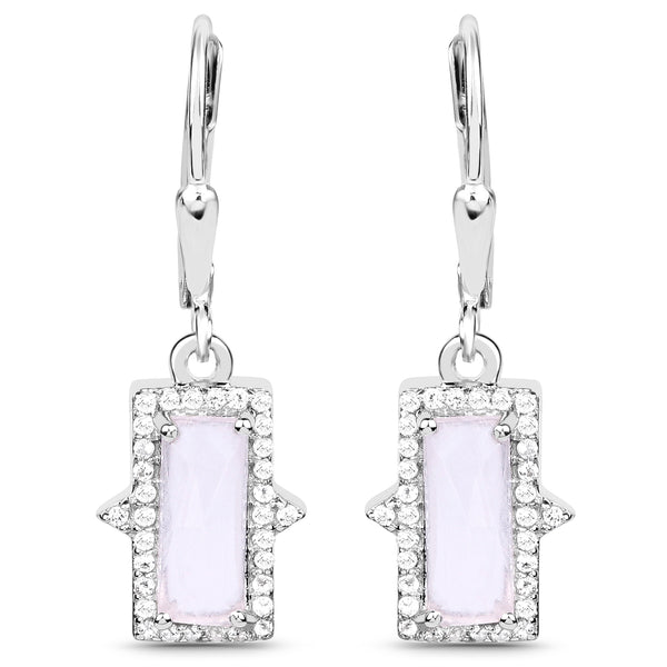 3.44 Carat Genuine Rose Quartz and White Topaz .925 Sterling Silver Earrings