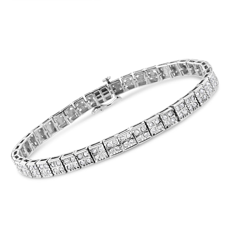 .925 Sterling Silver 2 Cttw Prong Set Round-Cut Diamond 4 Stone Box Link Bracelet (I-J Color, I3 Clarity) - 7.25"