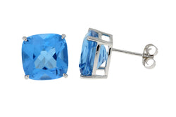 Genuine 9.00ct Blue Topaz Stud Earrings 14KT White Gold