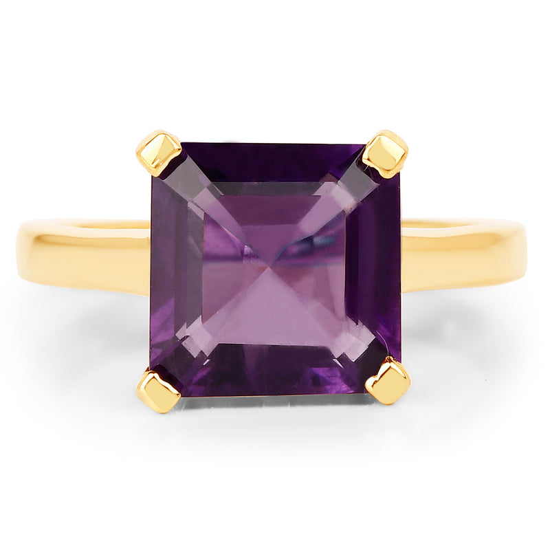 14K Yellow Gold Plated 4.62 Carat Genuine Amethyst .925 Sterling Silver Ring