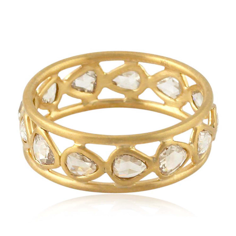 Rose Cut Diamond Wedding Band Ring 18K Yellow Gold Women Fine Jewelry Gift