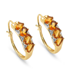 14K Yellow Gold Plated 2.80 Carat Genuine Citrine .925 Sterling Silver Earrings