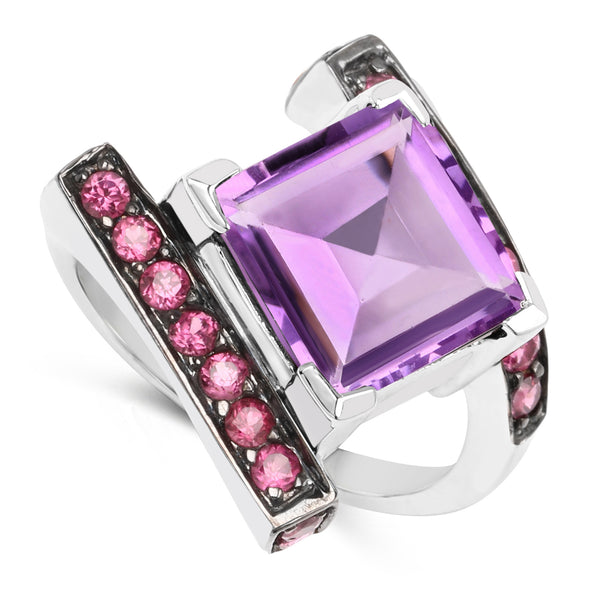 6.90 Carat Genuine Amethyst and Rhodolite .925 Sterling Silver Ring