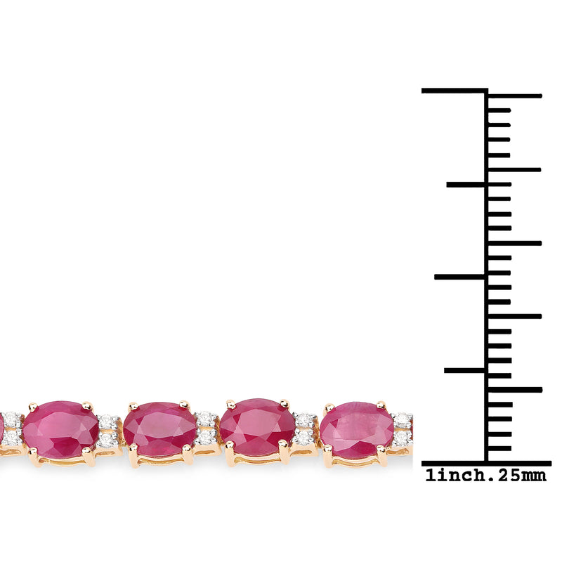 12.43 Carat Genuine Ruby and White Diamond 14K Yellow Gold Bracelet