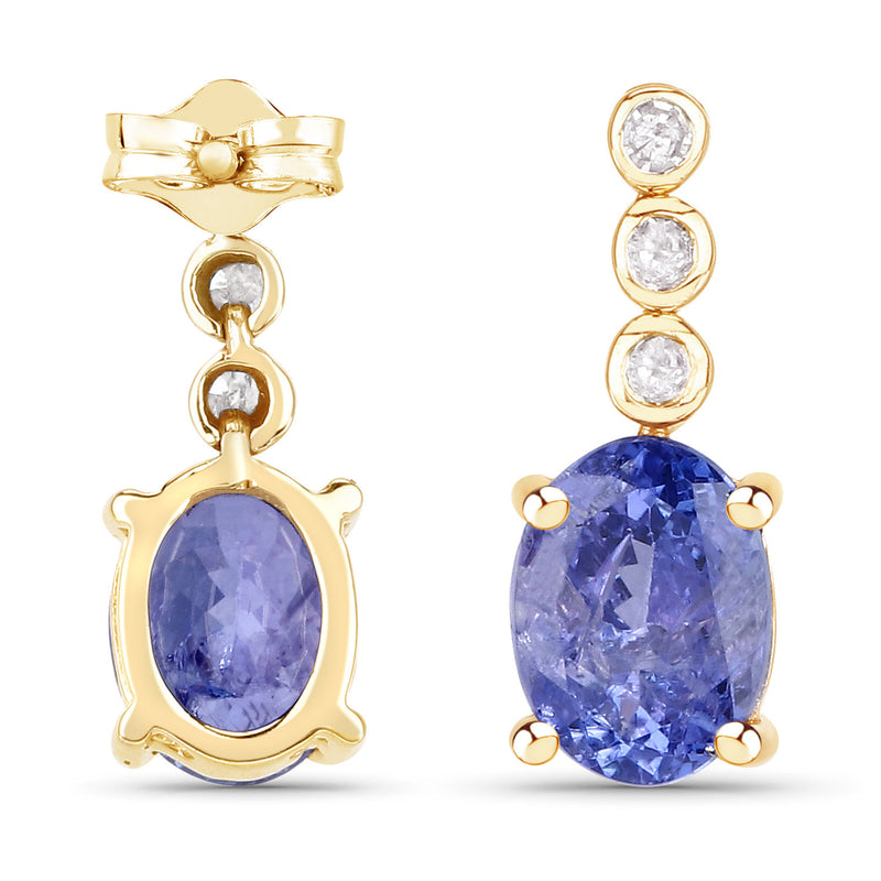 2.40 Carat Genuine Tanzanite and White Diamond 10K Yellow Gold Earrings