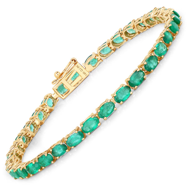 6.46 Carat Genuine Zambian Emerald 14K Yellow Gold Bracelet