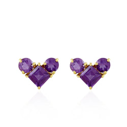 Prong set Amethyst Stud Earrings Fine Solid Gold Women Fashion Jewelry Gift