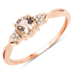 0.45 Carat Genuine Morganite and White Diamond 14K Rose Gold Ring