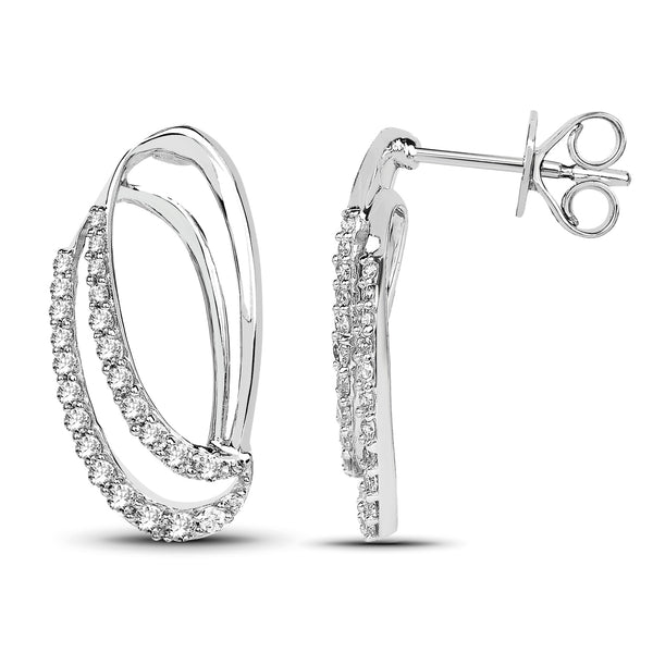 0.41 Carat Genuine White Diamond 14K White Gold Earrings (F-G Color, SI Clarity)