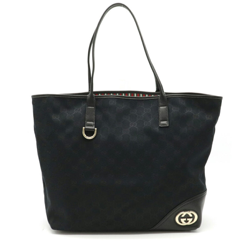 Gucci GG Canvas New Brit Tote Bag Shoulder Leather Black 169945