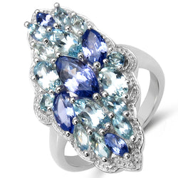 3.20 Carat Genuine Tanzanite & Blue Topaz .925 Sterling Silver Ring