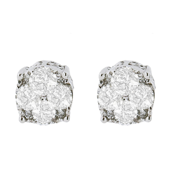 .925 Sterling Silver 1/2 Cttw Cttw Prong Set Lab Grown Round Diamond Cluster Stud Earring (F-G Color, SI1-SI2 Clarity)