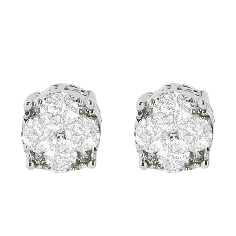 .925 Sterling Silver 1/2 cttw Prong Set Round-Cut Diamond Cluster Stud Earring (I-J Color, I2-I3 Clarity)