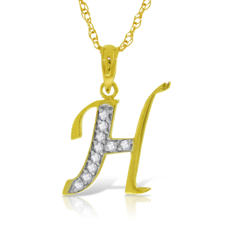 14K Solid Yellow Gold Necklace w/ Natural Diamonds Initial 'h' Pendant