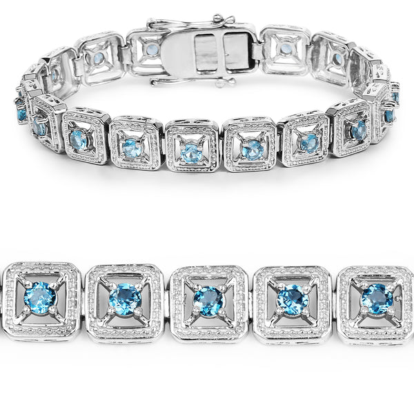 5.76 Carat Genuine London Blue Topaz .925 Sterling Silver Bracelet