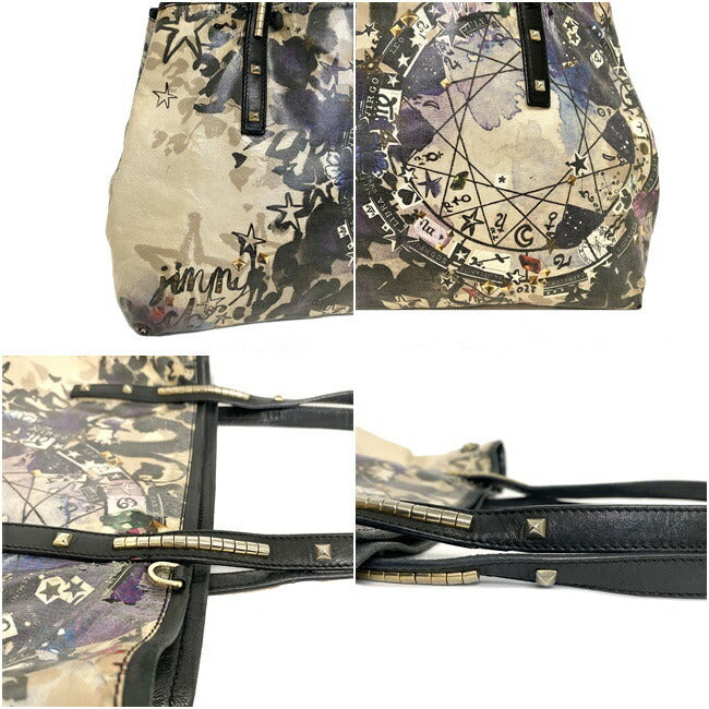 Jimmy Choo Black Purple Beige PVC Leather JIMMY CHOO Hand Multicolor Womens Tote Bag Studs