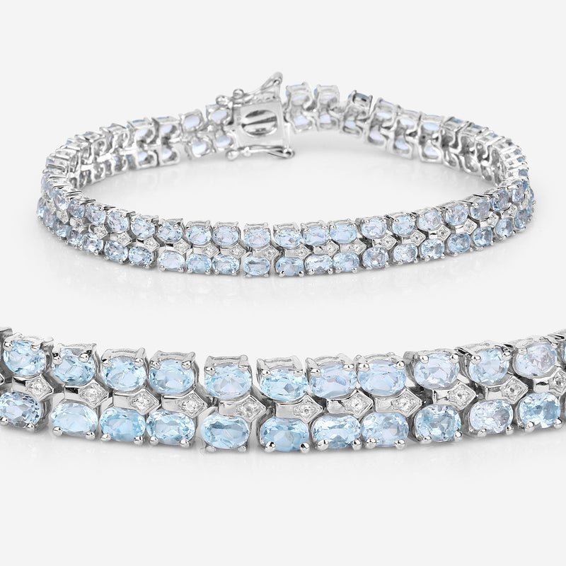 17.22 Carat Genuine Blue Topaz and White Diamond .925 Sterling Silver Bracelet