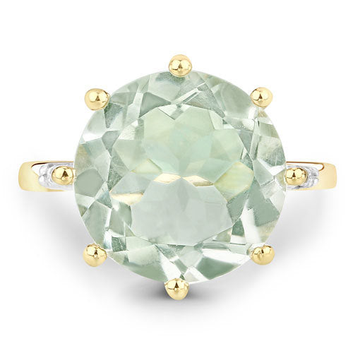 7.64 Carat Genuine Green Amethyst and White Topaz .925 Sterling Silver Ring