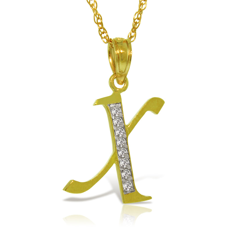 14K Solid Yellow Gold Necklace w/ Natural Diamonds Initial 'x' Pendant