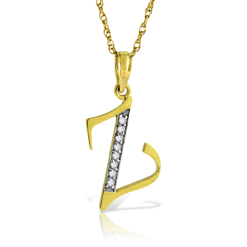 14K Solid Yellow Gold Necklace w/ Natural Diamonds Initial 'z' Pendant