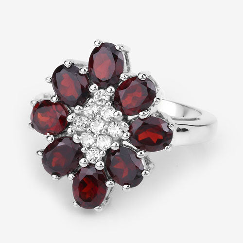 3.92 Carat Genuine Garnet and White Topaz .925 Sterling Silver Ring