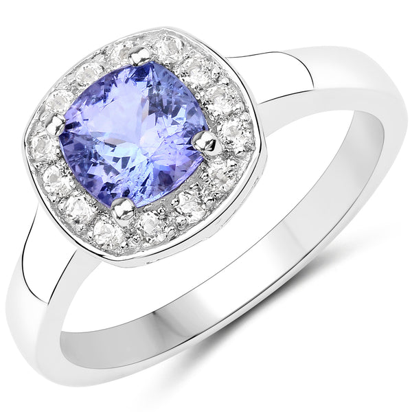 1.51 Carat Genuine Tanzanite and White Topaz .925 Sterling Silver ring