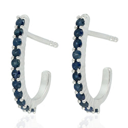 Stud Earrings Studded Sapphire Gemstone 925 Sterling Silver Women's Jewelry
