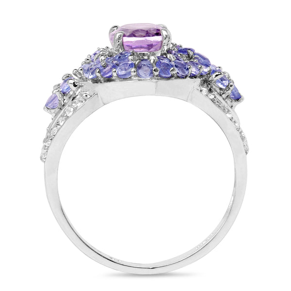 2.88 Carat Genuine Amethyst, Tanzanite & White Topaz .925 Sterling Silver Ring