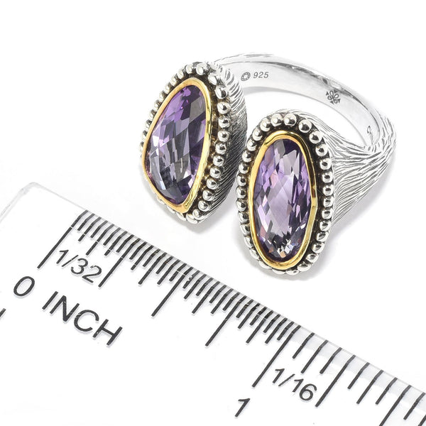 925 Sterling Silver Women Big Stone Ring Pink Amethyst