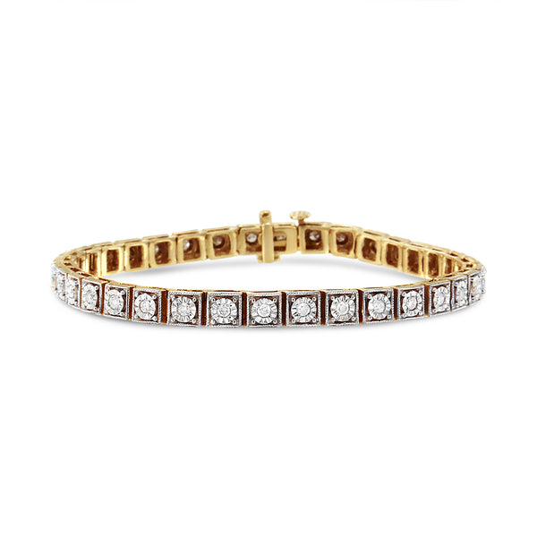 Yellow Plated Sterling Silver 1ct TDW Round-cut Diamond Bracelet(H-II2)