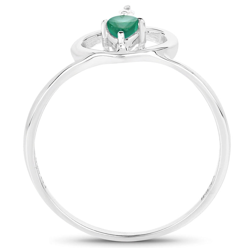 0.23 Carat Genuine Emerald and White Diamond .925 Sterling Silver Ring