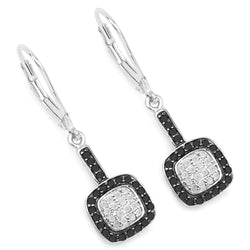 0.44 Carat Genuine Black Diamond and White Diamond .925 Sterling Silver Earrings