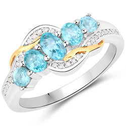 0.89 Carat Genuine Apatite and White Diamond .925 Sterling Silver Ring