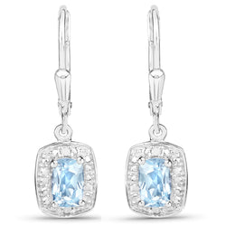 1.23 Carat Genuine Blue Topaz and White Diamond .925 Sterling Silver Earrings