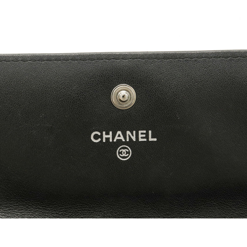 CHANEL Chanel Matrasse Coco Mark Bi-Fold Wallet Enamel Patent Leather Black A50096