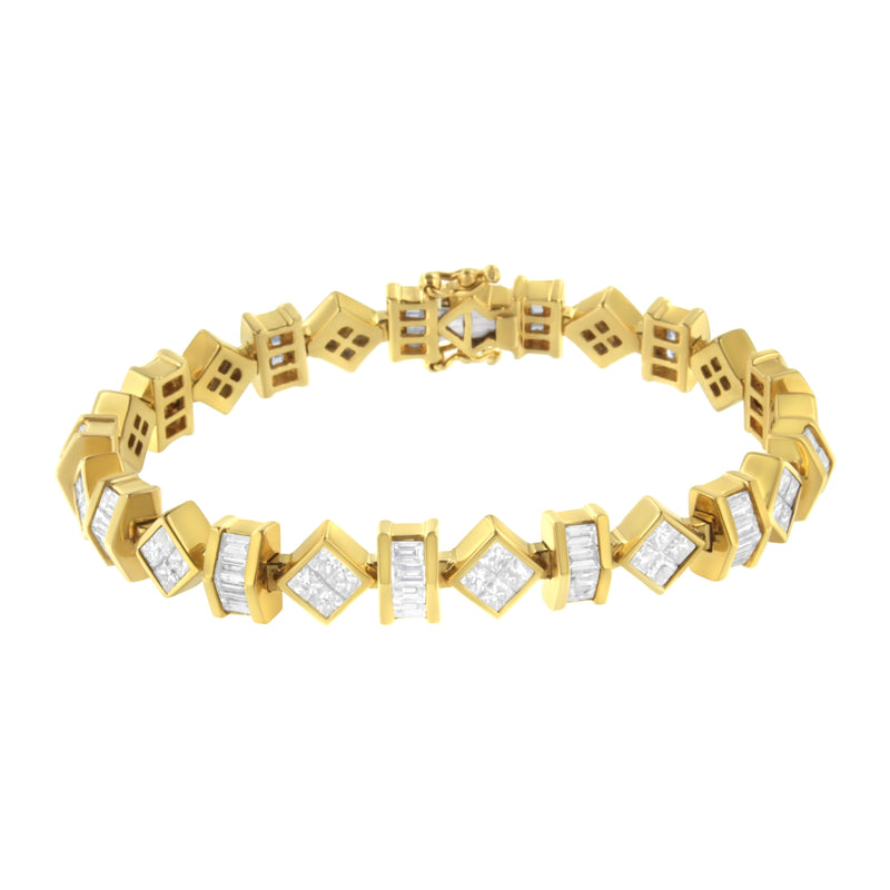 14K Yellow Gold Princess and Baguette Diamond Modern Link Bracelet(7.50 cttw,G-H Color,VS1-VS2 Clarity)