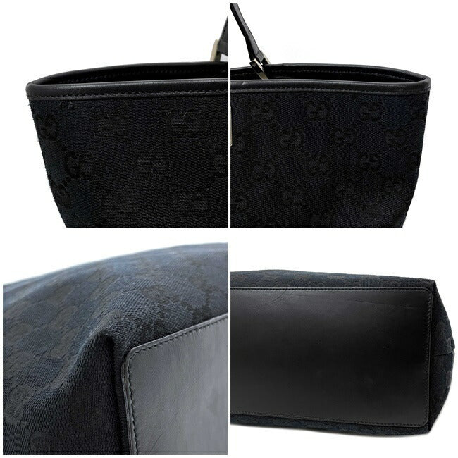 Gucci Tote Bag Black Gold 002 1098 Canvas Leather GUCCI GG Handbag Womens