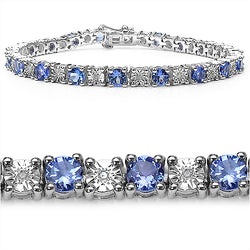 5.25 Carat Genuine Tanzanite and 0.15 ct.t.w Genuine Diamond Accents Sterling Silver Bracelet