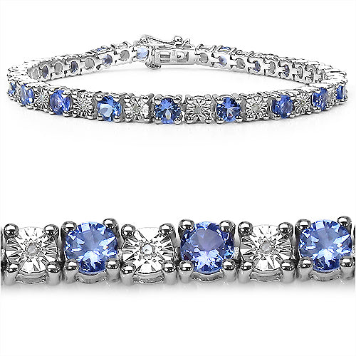 5.25 Carat Genuine Tanzanite and 0.15 ct.t.w Genuine Diamond Accents Sterling Silver Bracelet