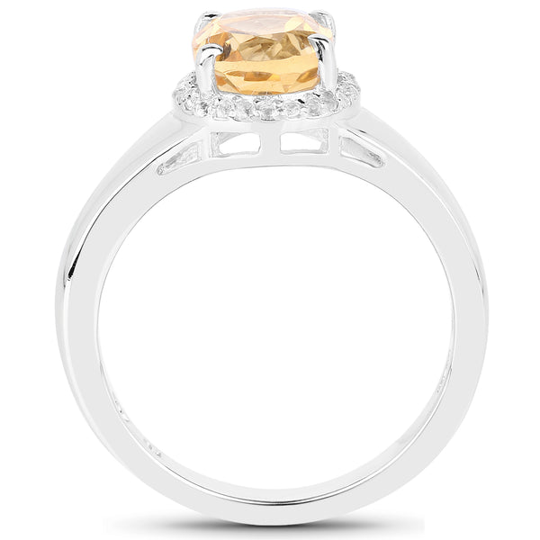 1.83 Carat Genuine Citrine and White Topaz .925 Sterling Silver Ring