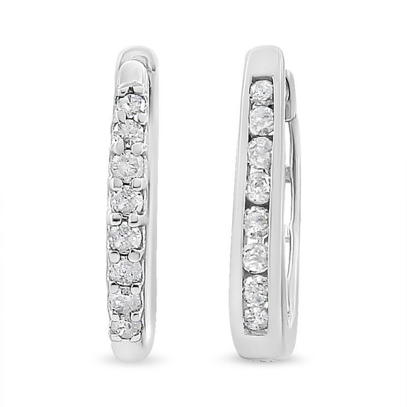 10K White Gold 1/5 Cttw Round-Cut Diamond Modern Hoop Earrings (I-J Color, I3 Clarity)