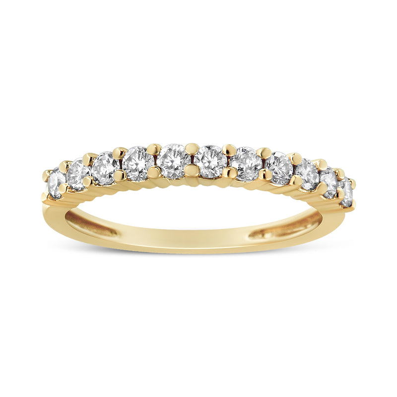 14K Yellow Gold Plated .925 Sterling Silver 1/2 cttw Shared Prong Set Brilliant Round-Cut Diamond 11 Stone Band Ring (K-L Color, SI2-I1 Clarity) - Size 6