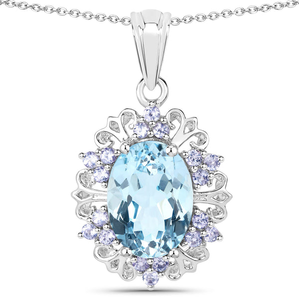 8.13 Carat Genuine Blue Topaz and Tanzanite .925 Sterling Silver Pendant