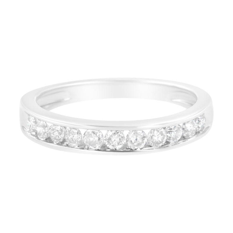 IGI Certified 1/2 Cttw Diamond 10K White Gold Channel Set Band Style Ring (J-K Color, I2-I3 Clarity) - Size 7