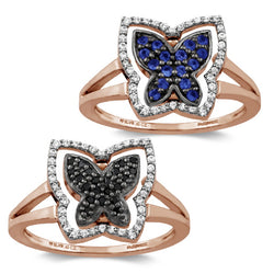 18K Solid Rose Gold Diamond Sapphire Butterfly Design Fine Ring Fashion Jewelry