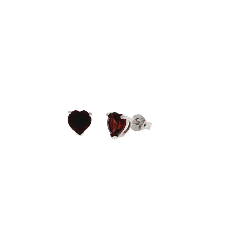 Genuine Garnet Stud Earrings Sterling Silver