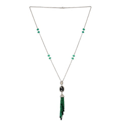 40.35ct Gemstone Tassel Lariat Necklace Diamond Gold 925 Sterling Silver Jewelry