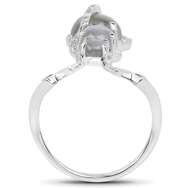 2.79 Carat Genuine Labradorite And White Topaz .925 Sterling Silver Ring