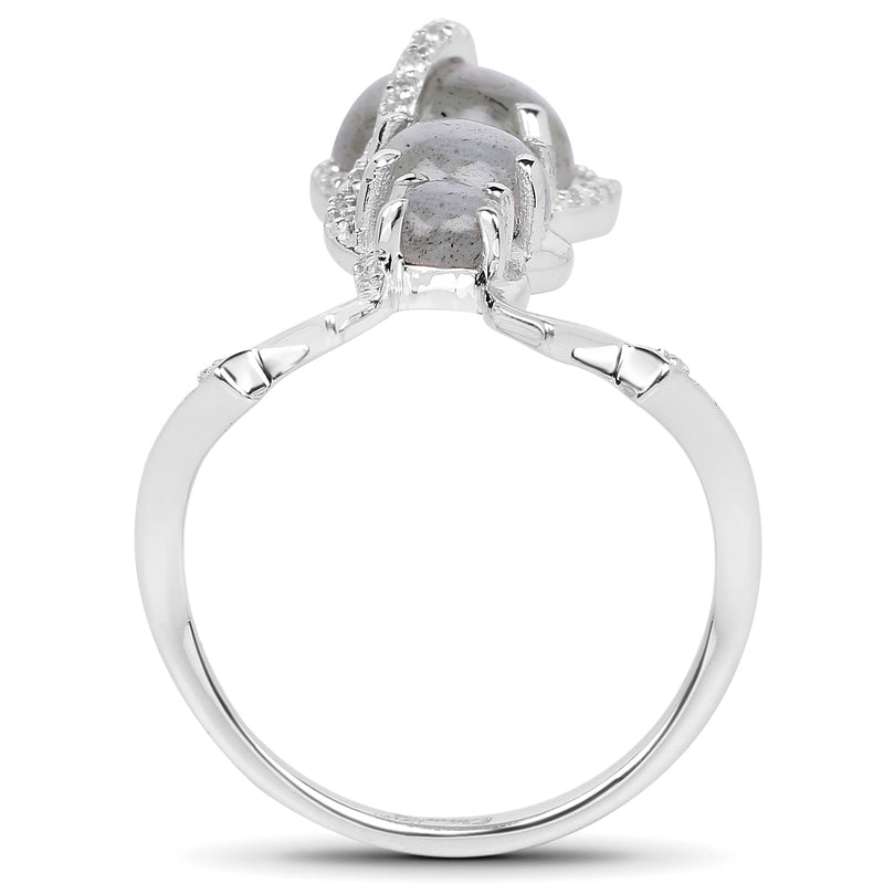 2.79 Carat Genuine Labradorite And White Topaz .925 Sterling Silver Ring