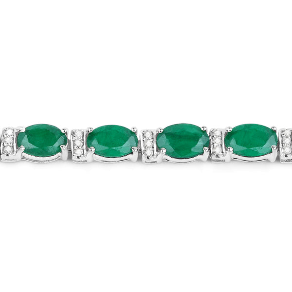 9.94 Carat Genuine Zambian Emerald and White Diamond 14K White Gold Bracelet